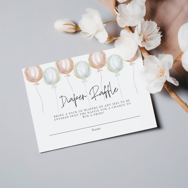 Diaper Raffle Balloon Gender Reveal Baby Shower Enclosure Card (Creator Uploaded)