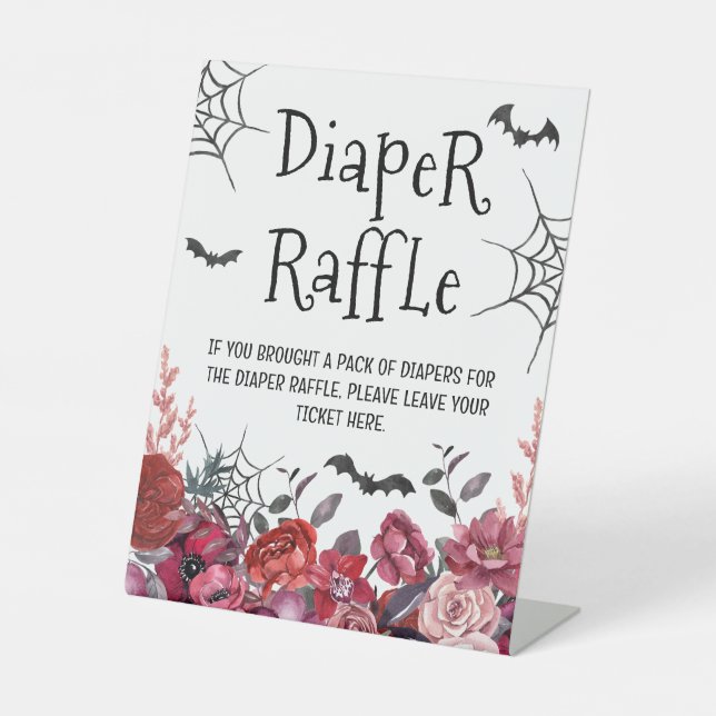 Diaper Raffle Bats Halloween Baby Shower Pedestal Sign (Front)