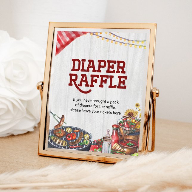 Diaper Raffle BBQ Backyard Rustic Baby Shower Poster (Creator Uploaded)