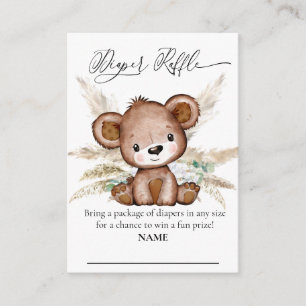 Diaper Raffle Bear Boho Pampas Grass Bearly Wait Enclosure Card