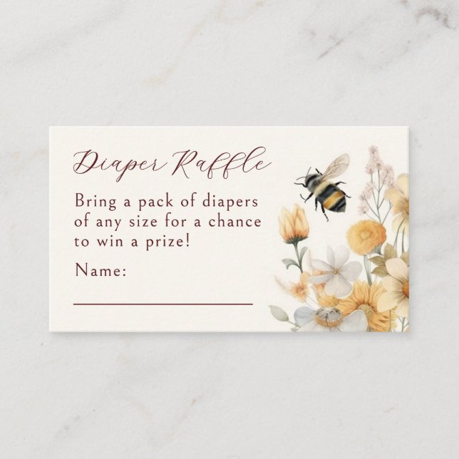 Diaper Raffle Bee Wildflower Floral Baby Shower Enclosure Card (Front)