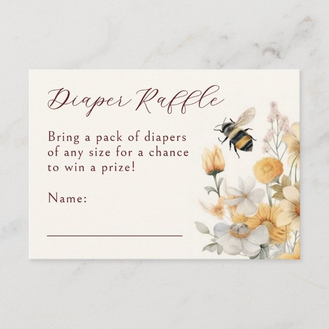 Diaper Raffle Bee Wildflower Floral Baby Shower Enclosure Card (Front)