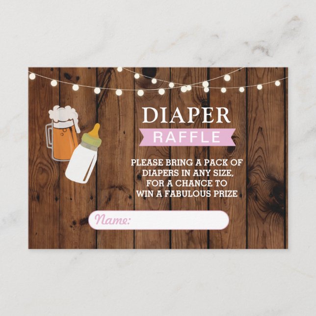 Diaper Raffle Beer Baby Shower Girl Brewing Pink Enclosure Card (Front)