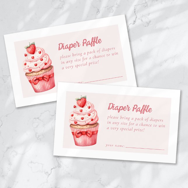 Diaper Raffle Berry Sweet Pink Cupcake Hearts Enclosure Card (Creator Uploaded)