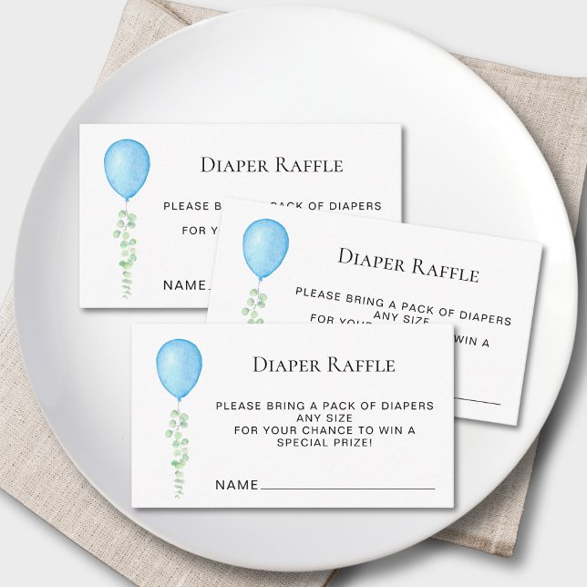 Diaper Raffle Blue Balloon Baby Shower Enclosure Card (Creator Uploaded)
