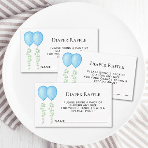 Diaper Raffle Blue Balloons Twin Boy's Baby Shower Enclosure Card
