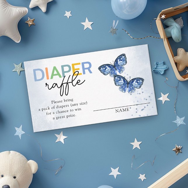 Diaper Raffle Blue Butterflies Twins Baby Shower Enclosure Card (Creator Uploaded)