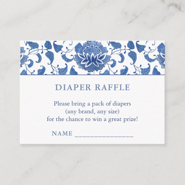 Diaper Raffle Blue Chinoiserie Baby Shower Enclosure Card (Front)