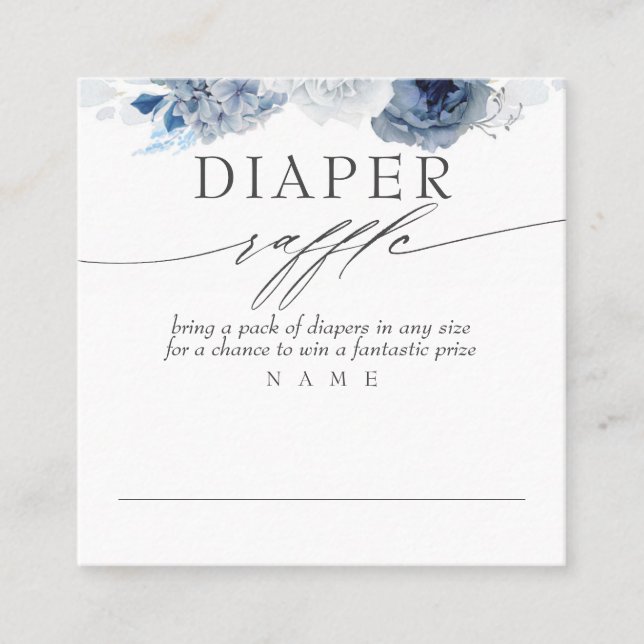Diaper Raffle Blue Floral Baby Shower Square Business Card (Front)