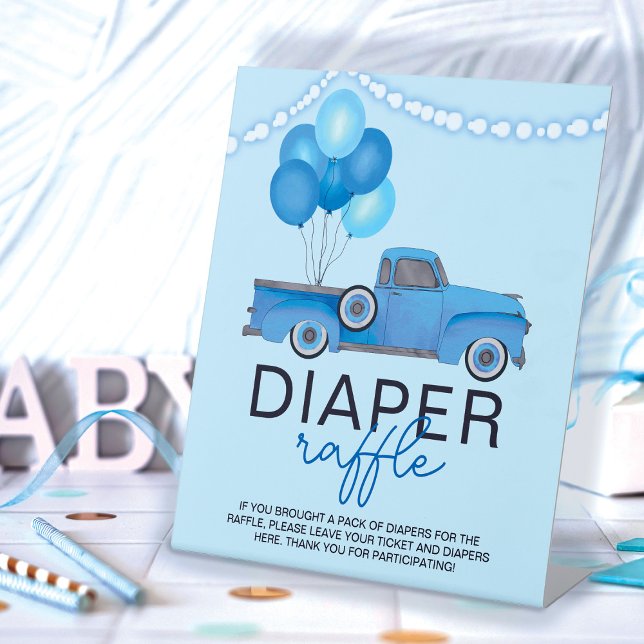 Diaper Raffle Blue Truck Balloon Light Baby Shower Pedestal Sign (Creator Uploaded)