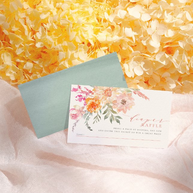 Diaper Raffle | Blush & Teal Spring Baby Shower Enclosure Card (Creator Uploaded)