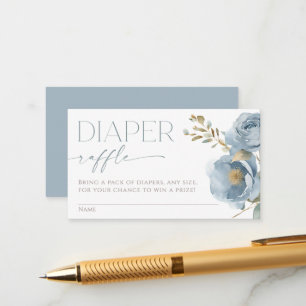 Diaper raffle boho dusty blue floral roses  enclosure card