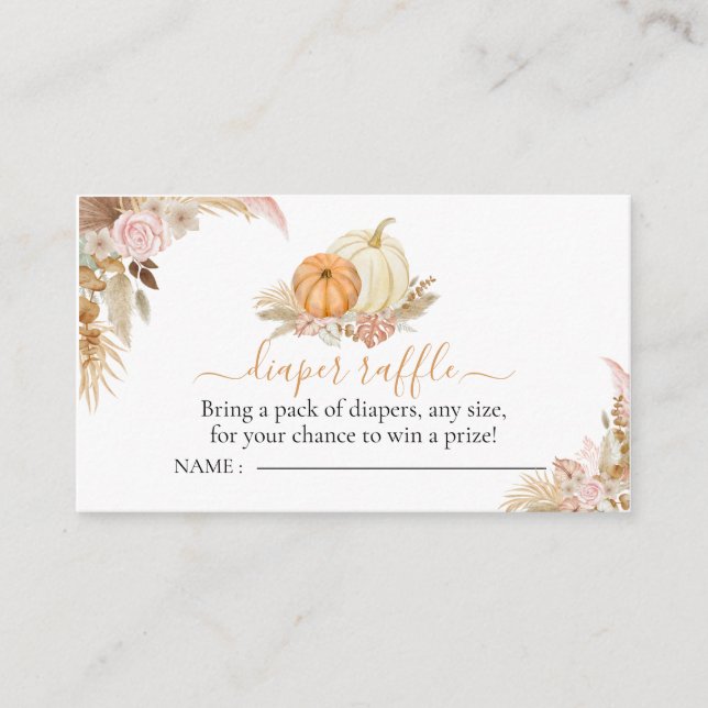 Diaper Raffle Boho Floral Pumpkin Baby Shower  Enclosure Card (Front)