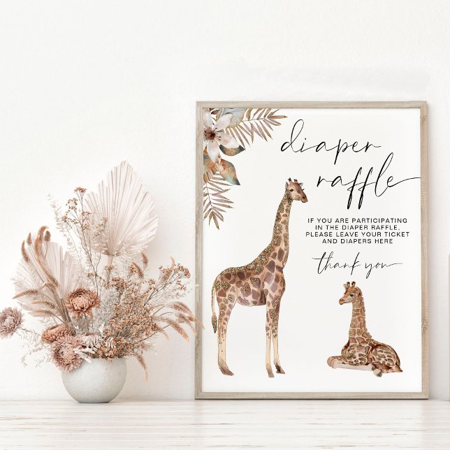 Diaper Raffle Boho Giraffe Baby Shower Sign (Creator Uploaded)