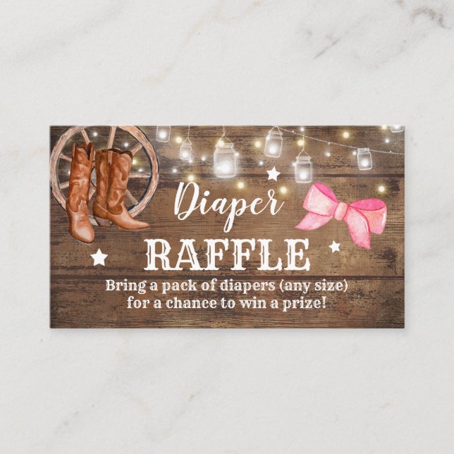 Diaper Raffle Boots or Bows Gender Reveal Business Card (Front)