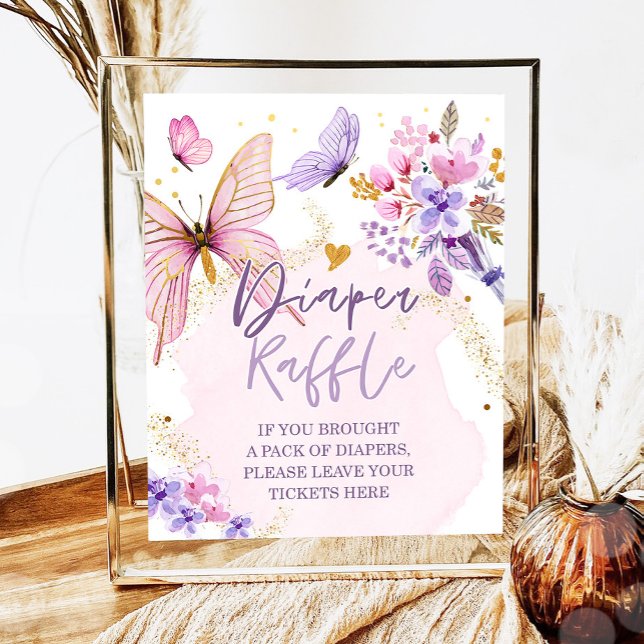 Diaper Raffle Butterfly Floral Garden Baby Shower Poster (Creator Uploaded)