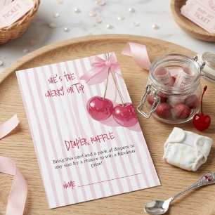 Diaper Raffle Card Cherry Pink Bow Red Baby Shower