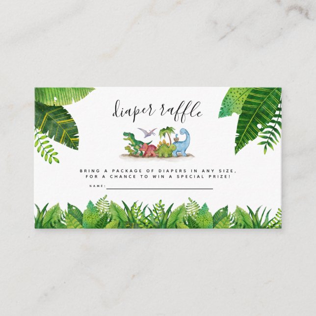 Diaper Raffle Card, Dinosaur Themed Baby Shower Enclosure Card (Front)