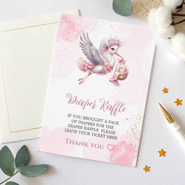 Diaper Raffle Card Pink Stork Baby Girl Theme  (Creator Uploaded)