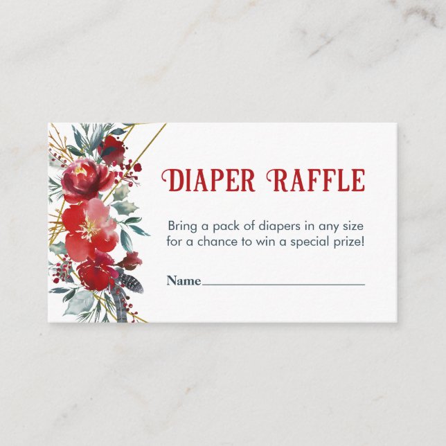 Diaper Raffle Christmas Red Greenery Baby Shower E Enclosure Card (Front)