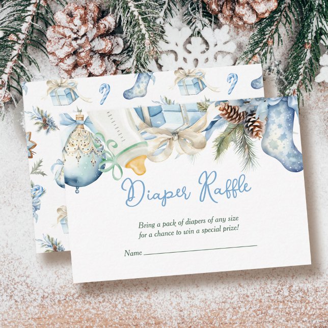 Diaper Raffle Christmas Santa Blue Baby Shower Enclosure Card (Creator Uploaded)