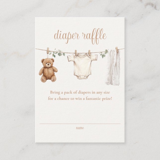 Diaper Raffle Clothesline Baby Shower Enclosure Card (Front)