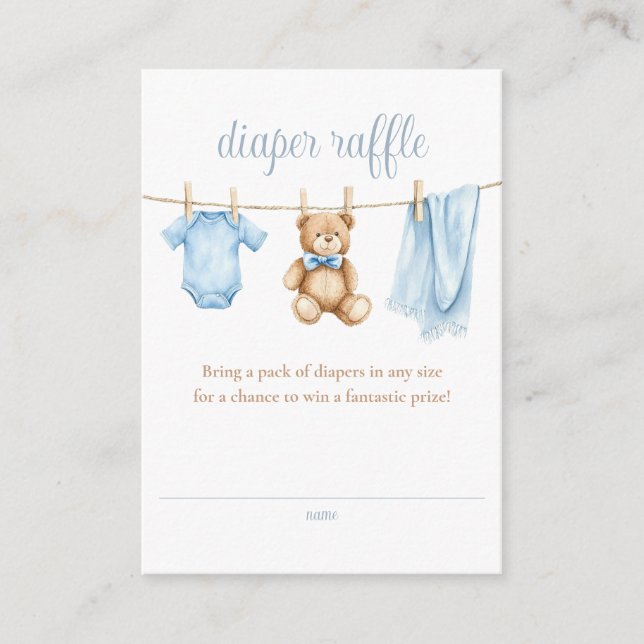 Diaper Raffle Clothesline Boy Baby Shower Enclosure Card (Front)