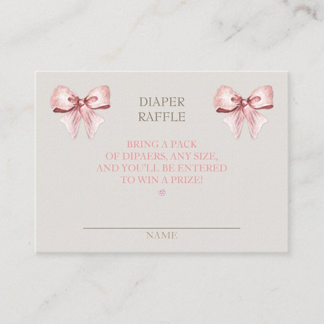 Diaper Raffle Clothesline Girl Pink Ivory Enclosure Card (Front)