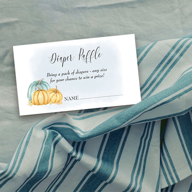Diaper Raffle Country Pumpkin Blue Watercolor Enclosure Card (Boy Baby Shower Diaper Raffle Tickets from my Country Pumpkin collection)