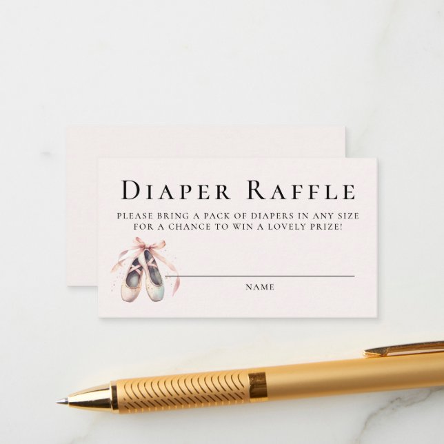 Diaper Raffle Cute Ballerina Girl Baby Shower Enclosure Card (Front/Back In Situ)