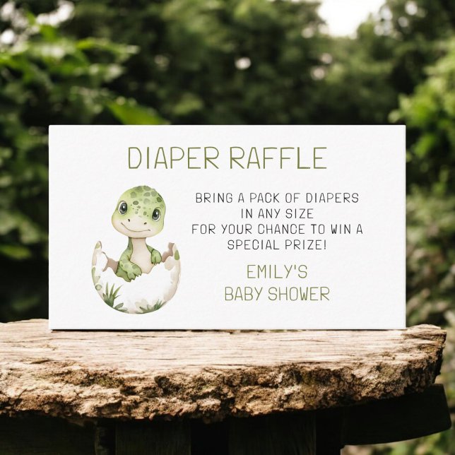 Diaper Raffle Cute Dinosaur Watercolor Baby Shower Enclosure Card (Creator Uploaded)