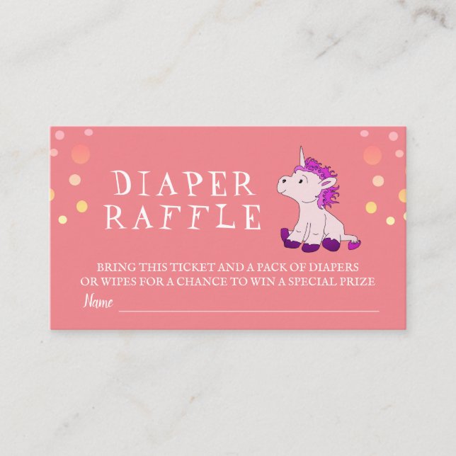 Diaper Raffle Cute Pink Unicorn Baby Girl Enclosure Card (Front)