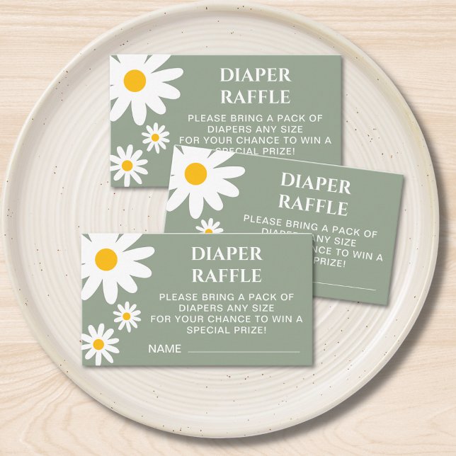 Diaper Raffle Daisy Sage Green Enclosure Card (Creator Uploaded)