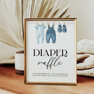 Diaper Raffle Denim Blue Jean Baby Shower Poster