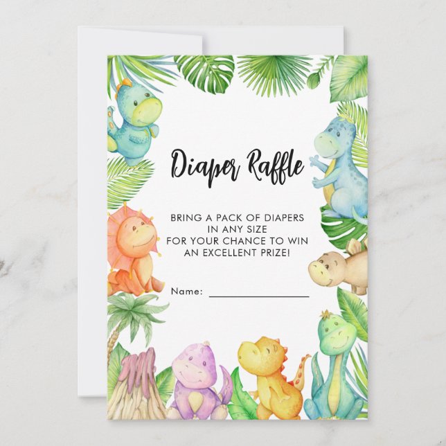 Diaper Raffle Dinosaur Baby Shower Card (Front)