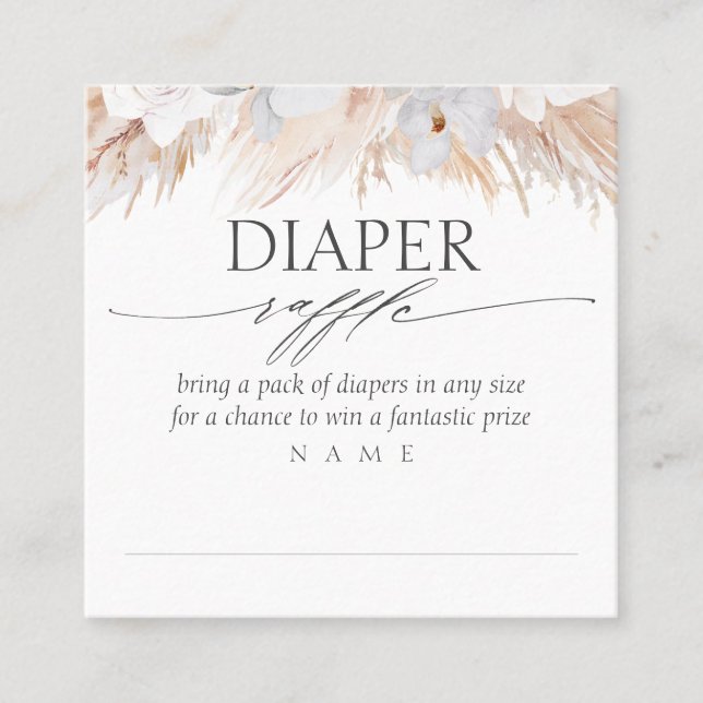 Diaper Raffle Dried Tropical Grasses Baby Shower Square Business Card (Front)