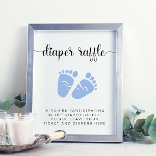 Diaper Raffle Drop Off Blue Feet Baby Boy Shower Poster