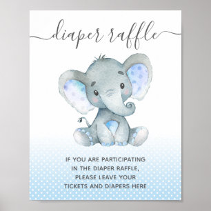 Diaper Raffle Drop Off Elephant Baby Boy Shower Poster