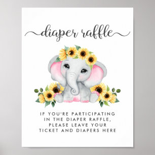 Diaper Raffle Drop Off Elephant Baby Girl Shower Poster