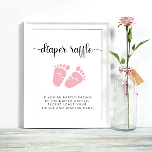 Diaper Raffle Drop Off Pink Feet Baby Girl Shower Poster