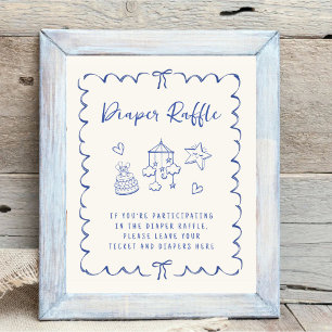 Diaper Raffle Drop Off Wavy Frame Baby Boy Shower Poster