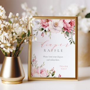 Diaper Raffle Elegant Pink Floral Baby Shower Sign