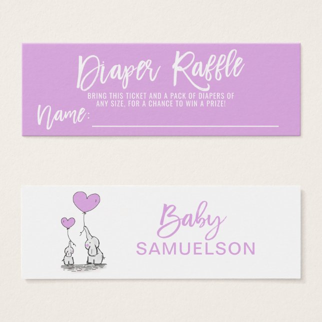 DIAPER RAFFLE Elephant LAVENDER Baby Shower (Front & Back)