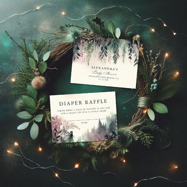 Diaper Raffle Enchanted Forest Fairy Mountains Enclosure Card (diaper raffle card baby shower enclosure enchanted forest fairy mountains emerald mauve)