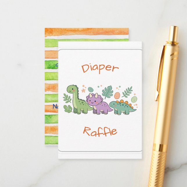 Diaper Raffle Enclosure Card - Dinosaurs (Front/Back In Situ)