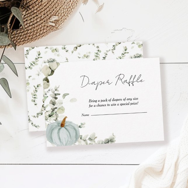 Diaper Raffle Fall Little Pumpkin Blue Baby Shower Enclosure Card (Creator Uploaded)