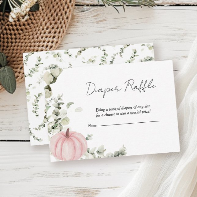 Diaper Raffle Fall Little Pumpkin Pink Baby Shower Enclosure Card (Creator Uploaded)