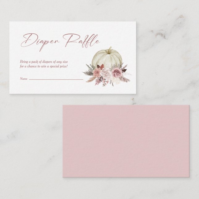 Diaper Raffle Fall Pink Little Pumpkin Baby Shower Enclosure Card (Front/Back)