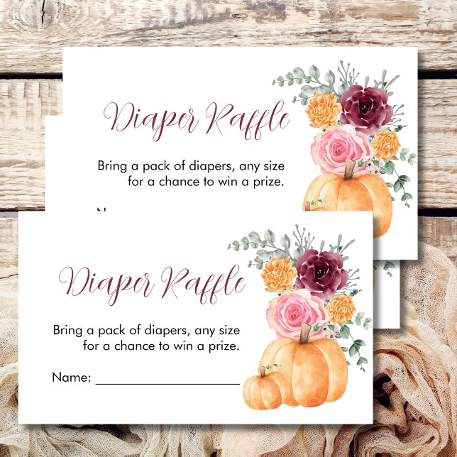 Diaper Raffle Fall Pumpkin Burgundy Pink Floral Enclosure Card (Creator Uploaded)