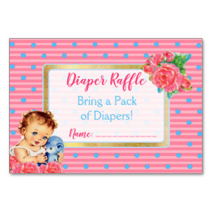 Diaper Raffle for Baby Vintage Girl and Roses Card